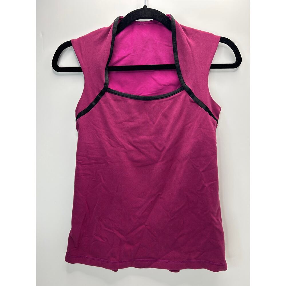 Lululemon Square Neck Athleisure Top Pink Black Trim Built in Bra Women 6